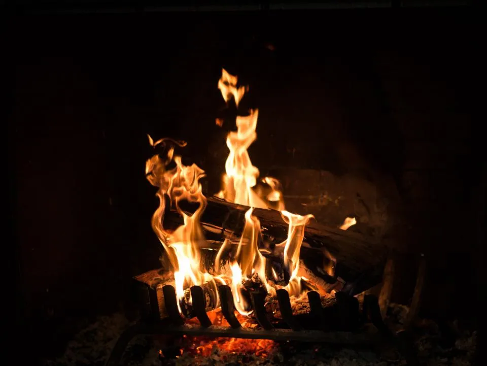 Wood fire burning in a fireplace